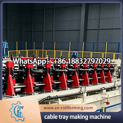 Industrial cable tray production line with hydraulic punching system