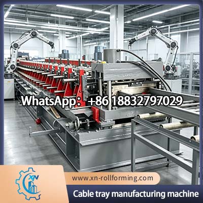 Automatic cable tray manufacturing machine for perforated cable tray production